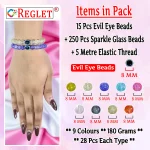 15 Pcs Evil Eye Beads + 250 Pcs Single Shade Sparkle Glass Beads for Bracelet Making Kit - Image 2