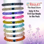 15 Pcs Evil Eye Beads + 250 Pcs Single Shade Sparkle Glass Beads for Bracelet Making Kit - Image 3