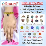 10 Pcs Charms + 250 Pcs Single Shade Sparkle Glass Beads for Bracelet Making Kit - Image 2