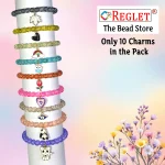 10 Pcs Charms + 250 Pcs Single Shade Sparkle Glass Beads for Bracelet Making Kit - Image 3