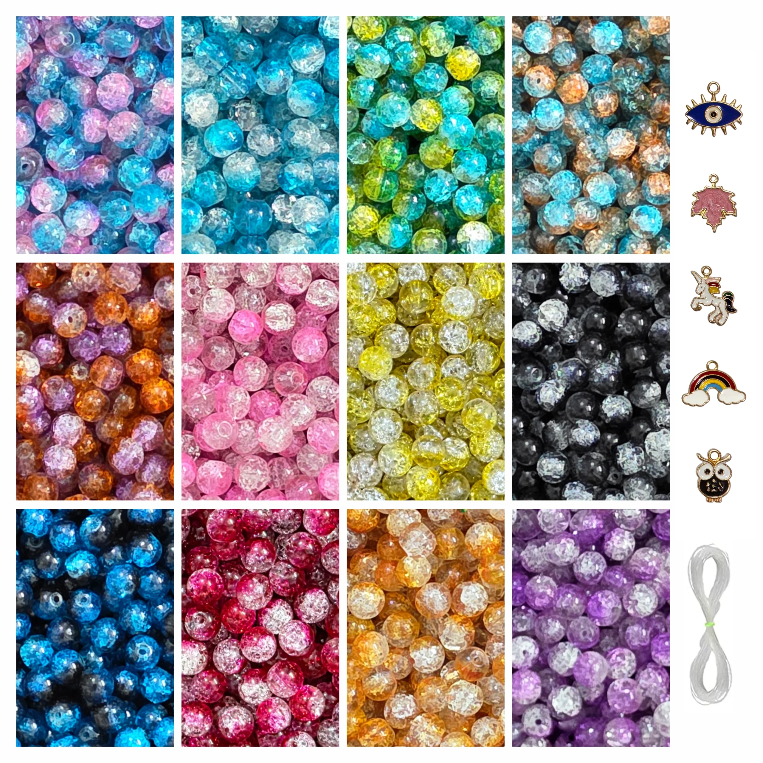 Beads-R-17 (1) 5 Pcs Charms + 335 Pcs Dual Shade Sparkle Glass Beads for Bracelet Making Kit - Image 1
