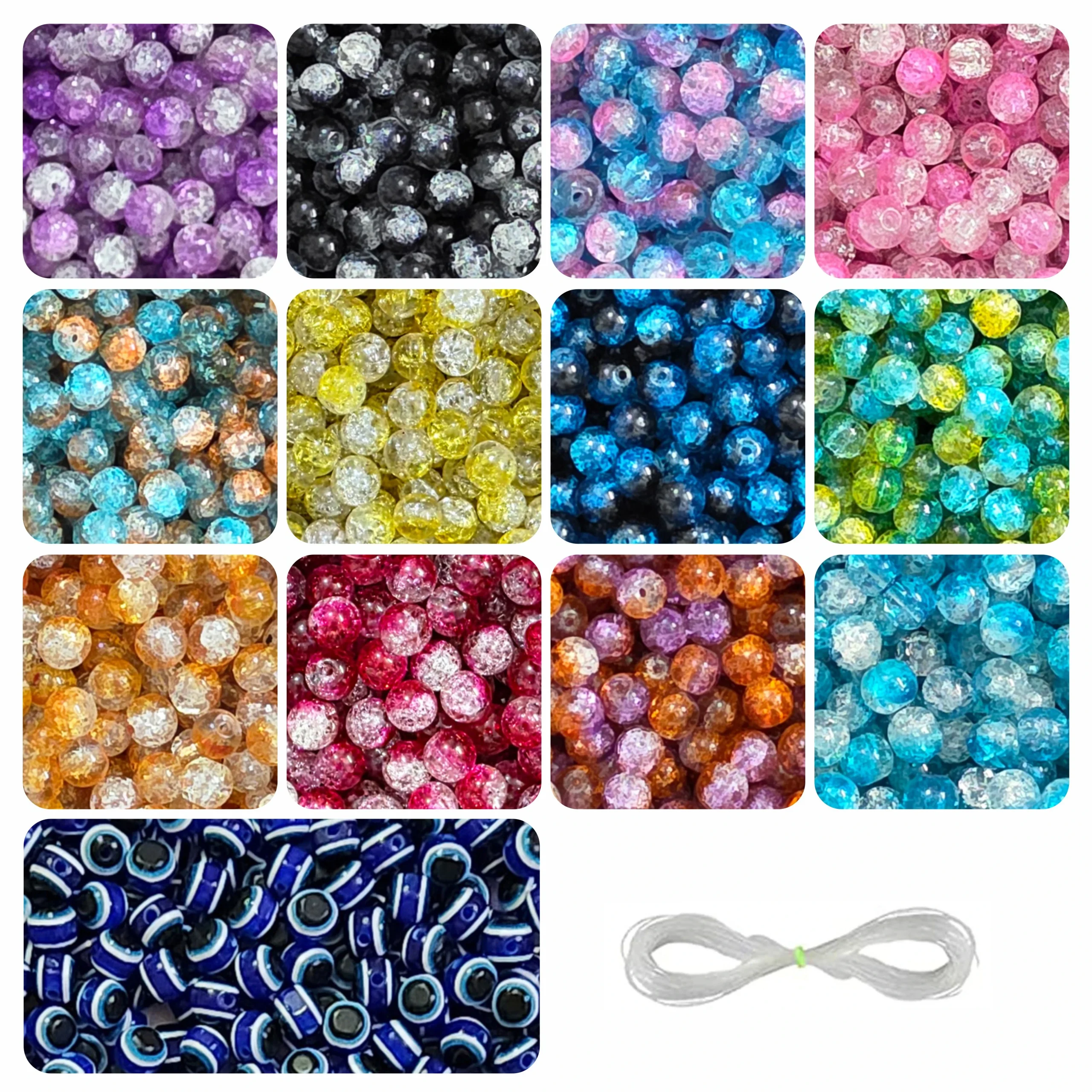 Beads-R-19 (1) 15 Pcs Evil Eye Beads + 335 Pcs Dual Shade Sparkle Glass Beads for Bracelet Making Kit - Image 1