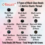 290 Pcs Black Glass Beads for Bracelet Making Kit - Image 2