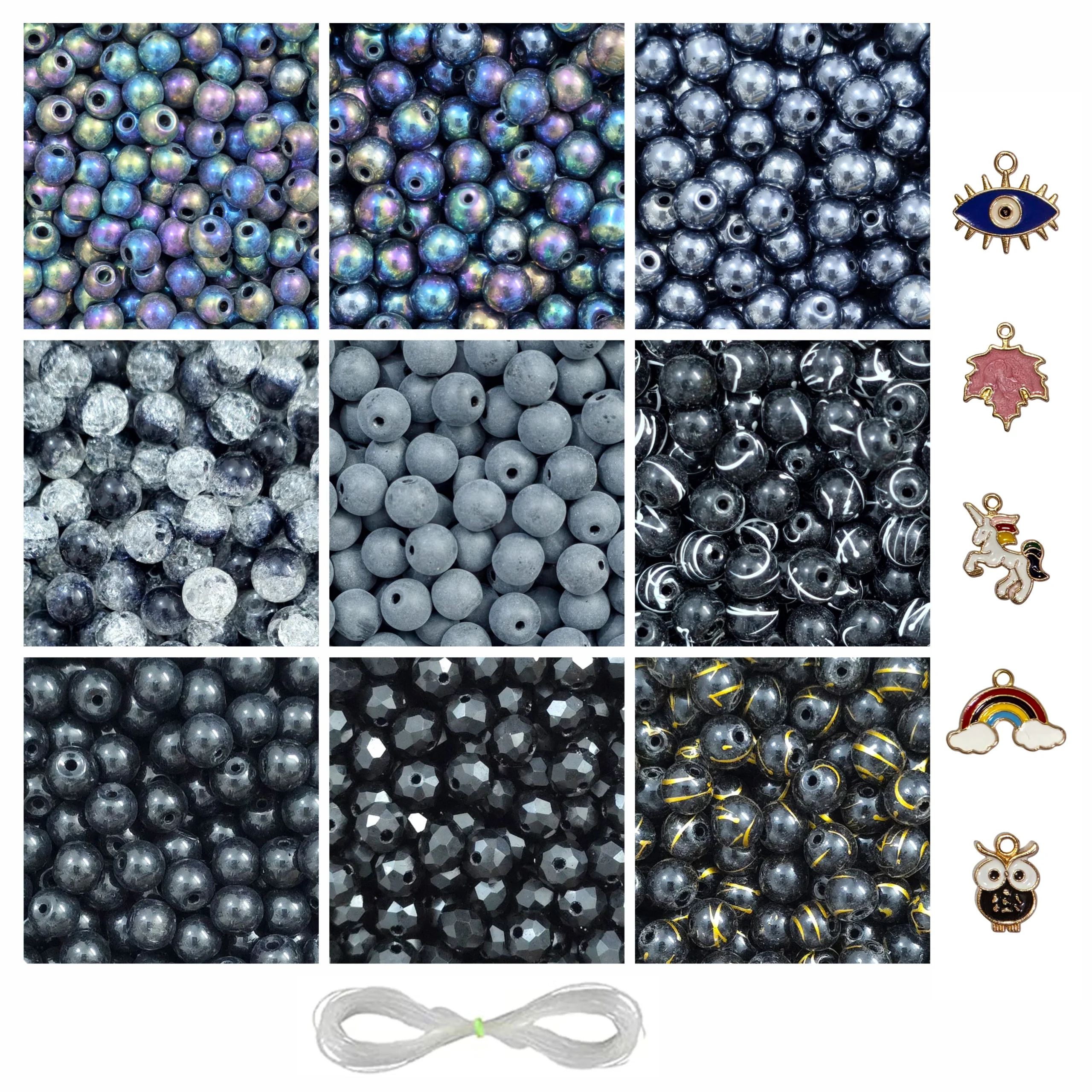 Beads-R-22 (1) 5 Pcs Charms + 290 Pcs Black Glass Beads for Bracelet Making Kit - Image 1