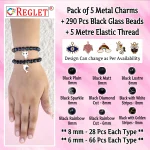 5 Pcs Charms + 290 Pcs Black Glass Beads for Bracelet Making Kit - Image 2
