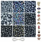 10 Pcs Charms + 290 Pcs Black Glass Beads for Bracelet Making Kit