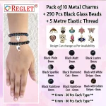 10 Pcs Charms + 290 Pcs Black Glass Beads for Bracelet Making Kit - Image 2