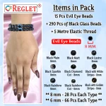 15 Pcs Evil Eye Beads + 290 Pcs Black Glass Beads for Bracelet Making Kit - Image 2