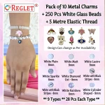 10 Pcs Charms + 250 Pcs White Glass Beads for Bracelet Making Kit - Image 2