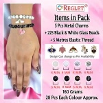 5 Pcs Charms + 225 Pcs Black & White Glass Beads for Bracelet Making Kit - Image 2