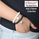 5 Pcs Charms + 225 Pcs Black & White Glass Beads for Bracelet Making Kit - Image 4