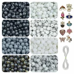 10 Pcs Charms + 225 Pcs Black & White Glass Beads for Bracelet Making Kit
