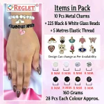 10 Pcs Charms + 225 Pcs Black & White Glass Beads for Bracelet Making Kit - Image 2