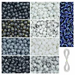 15 Pcs Evil Eye Beads + 225 Pcs Black & White Glass Beads for Bracelet Making Kit
