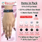 15 Pcs Evil Eye Beads + 225 Pcs Black & White Glass Beads for Bracelet Making Kit - Image 2
