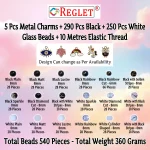 5 Pcs Charms + 540 Pcs Black & White Glass Beads for Bracelet Making Kit - Image 2