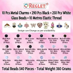 10 Pcs Charms + 540 Pcs Black & White Glass Beads for Bracelet Making Kit - Image 2