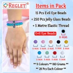 15 Pcs Evil Eye Beads + 250 Pcs Jelly Glass Beads for Bracelet Making Kit - Image 2