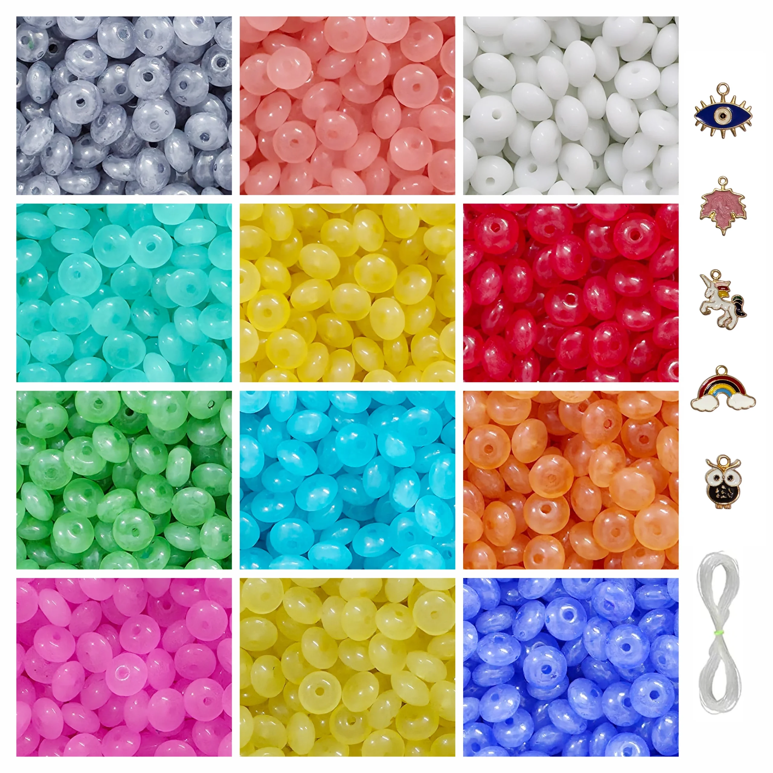 Beads-R-42 (1) 5 Pcs Charms + 480 Pcs Disk Shaped Glass Beads for Bracelet Making Kit - Image 1