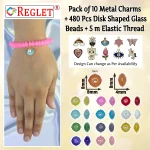 10 Pcs Charms + 480 Pcs Disk Shaped Glass Beads for Bracelet Making Kit - Image 2