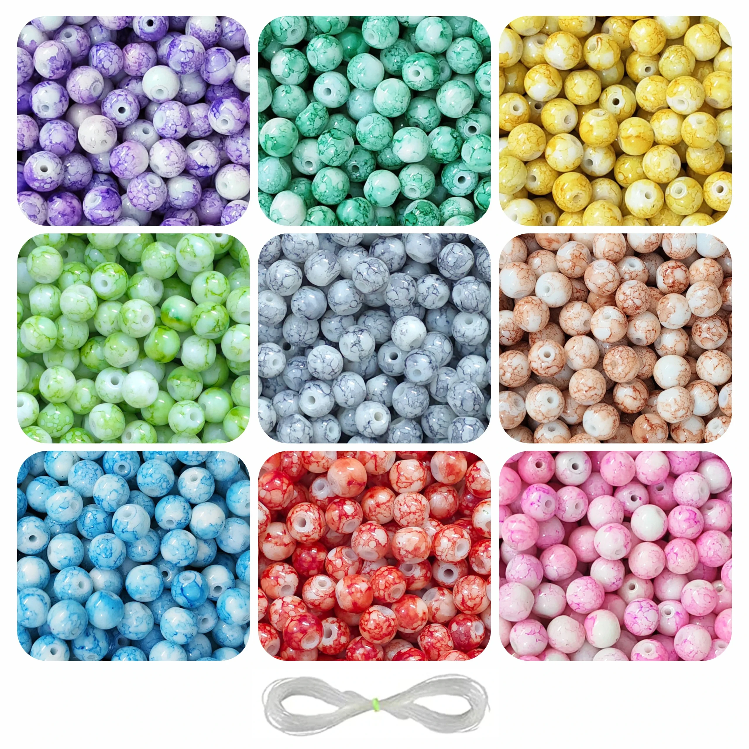 Beads-R-51 (1) 250 Pcs Marble Glass Beads for Bracelet Making Kit - Image 1