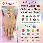 10 Pcs Charms + 250 Pcs Marble Glass Beads for Bracelet Making Kit - Image 2