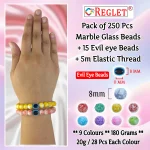 15 Pcs Evil Eye Beads + 250 Pcs Marble Glass Beads for Bracelet Making Kit - Image 2
