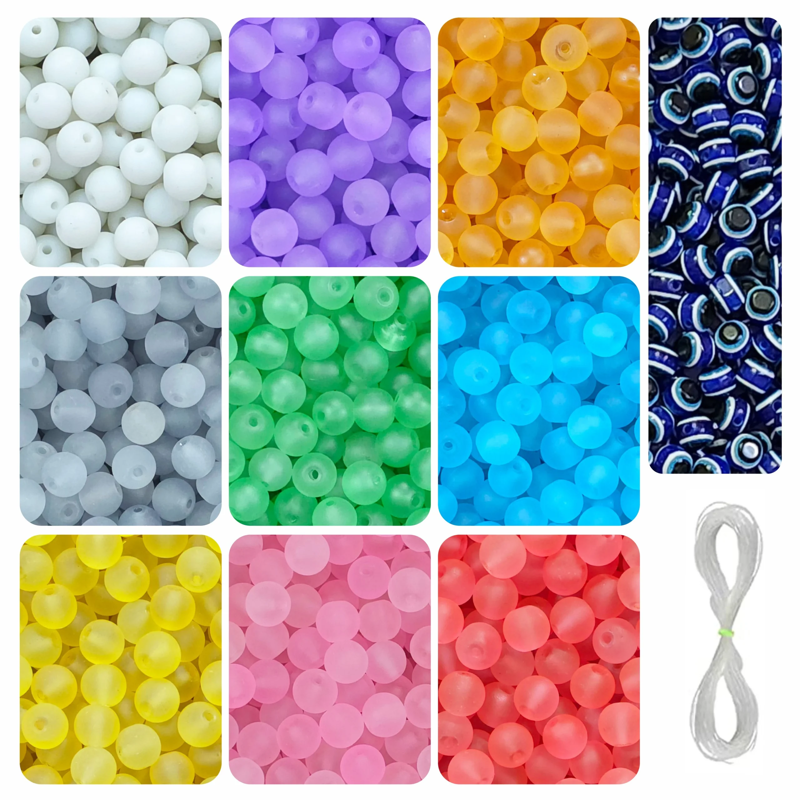 Beads-R-59 (1) 15 Pcs Evil Eye Beads + 250 Pcs Matt Glass Beads for Bracelet Making Kit - Image 1