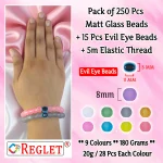 15 Pcs Evil Eye Beads + 250 Pcs Matt Glass Beads for Bracelet Making Kit - Image 2