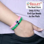 15 Pcs Evil Eye Beads + 215 Pcs Cylinder Glass Beads for Bracelet Making Kit - Image 4