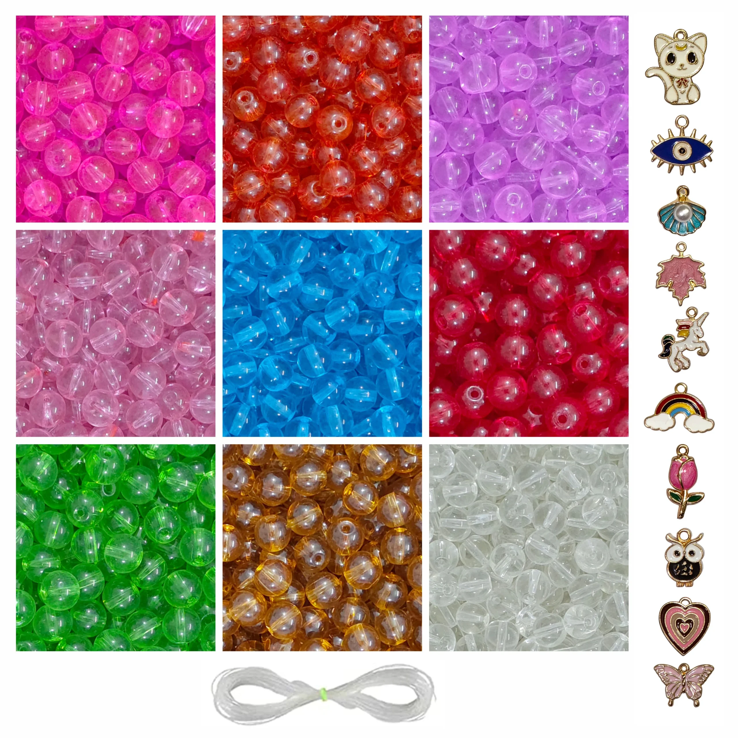 Beads-R-68 (1) 10 Pcs Charms + 250 Pcs Crystal Glass Beads for Bracelet Making Kit - Image 1