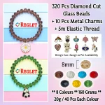 10 Pcs Charms + 320 Pcs Diamond Cut Glass Beads for Bracelet Making Kit - Image 2