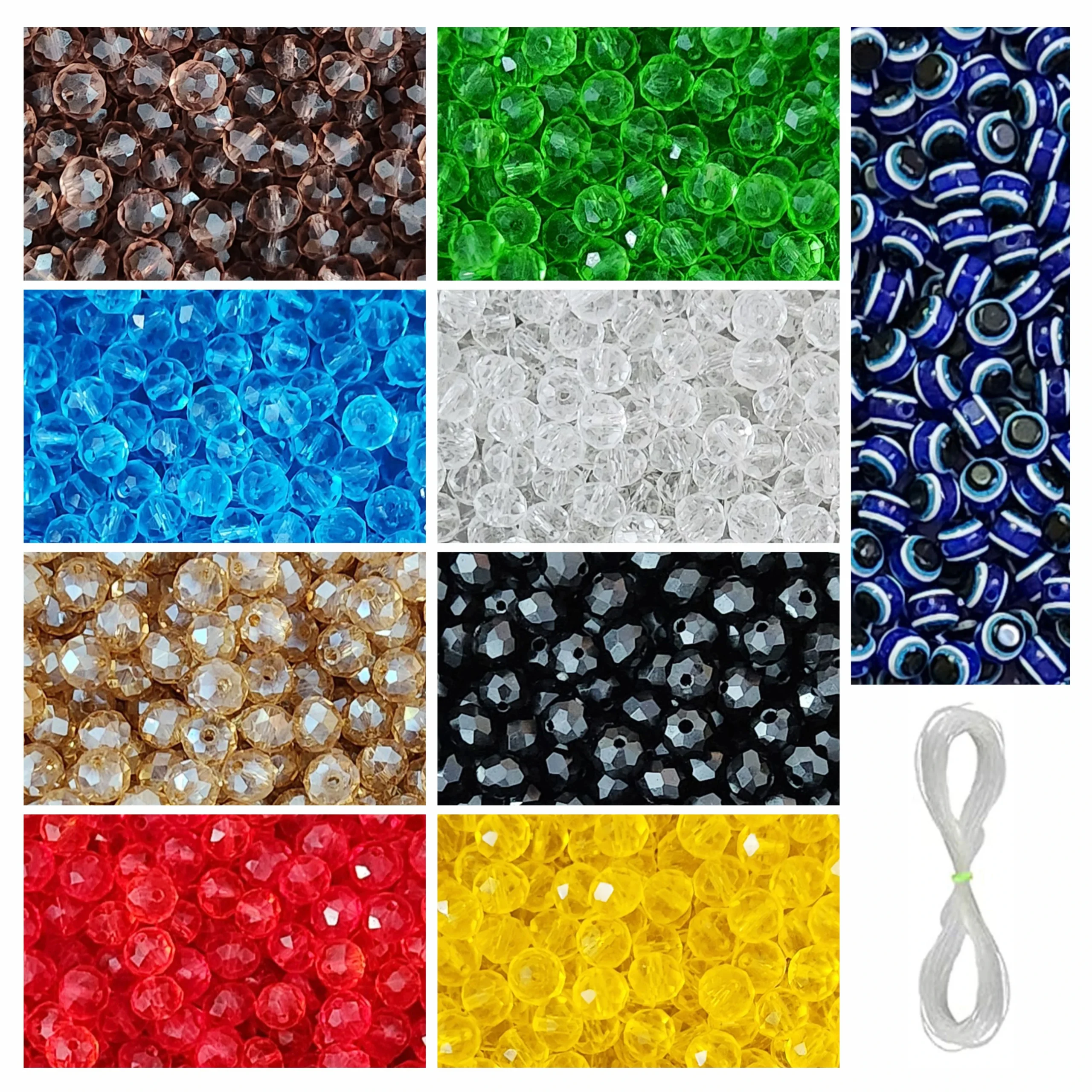 Beads-R-74 (1) 15 Pcs Evil Eye Beads + 320 Pcs Diamond Cut Glass Beads for Bracelet Making Kit - Image 1