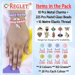 10 Pcs Charms + 225 Pcs Pastel Glass Beads for Bracelet Making Kit - Image 2