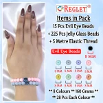 15 Pcs Evil Eye Beads + 225 Pcs Pastel Glass Beads for Bracelet Making Kit - Image 2