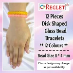 Disk Shaped Glass Beads Bracelet Set - Pack of 12 - Stretchable - Image 2