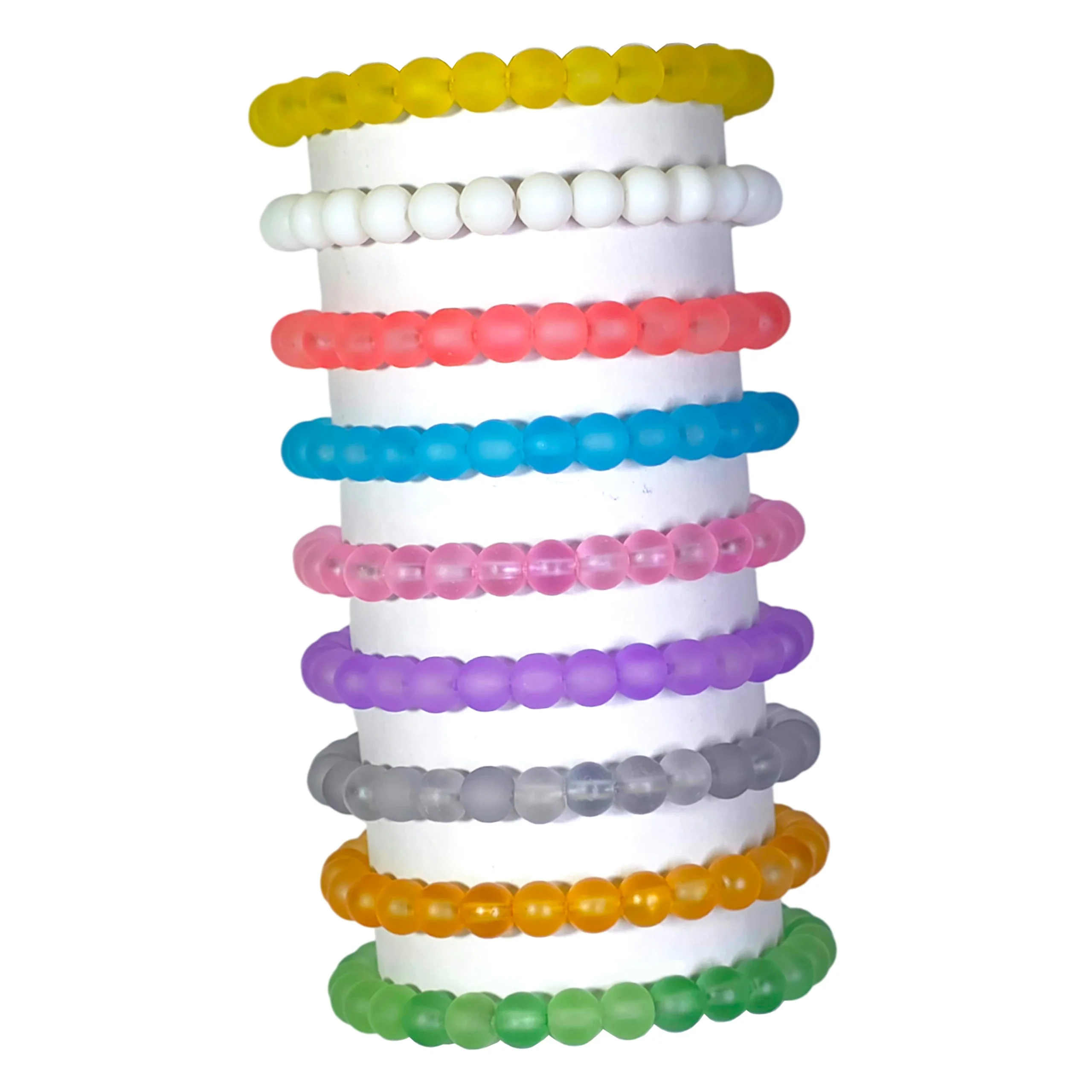 Bracelets-10 (1) Matt Glass Beads Bracelet Set - Pack of 9 - Stretchable - Image 1