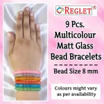 Matt Glass Beads Bracelet Set - Pack of 9 - Stretchable - Image 2