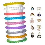 Matt Glass Beads Bracelet Set with Charms - Pack of 9 - Stretchable
