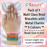 Matt Glass Beads Bracelet Set with Charms - Pack of 9 - Stretchable - Image 2