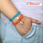 Matt Glass Beads Bracelet Set with Charms - Pack of 9 - Stretchable - Image 4