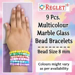 Marble Glass Beads Bracelet Set - Pack of 9 - Stretchable - Image 2