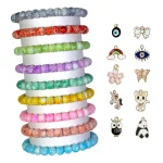 Marble Glass Beads Bracelet Set with Charms - Pack of 9 - Stretchable