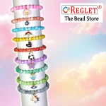 Marble Glass Beads Bracelet Set with Charms - Pack of 9 - Stretchable - Image 5