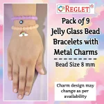 Jelly Glass Beads Bracelet Set with Charms - Pack of 9 - Stretchable - Image 2