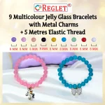 Jelly Glass Beads Bracelet Set with Charms - Pack of 9 - Stretchable - Image 3