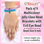 Jelly Glass Beads Bracelet Set with Evil Eye Bead - Pack of 9 - Stretchable - Image 2