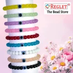 Jelly Glass Beads Bracelet Set with Evil Eye Bead - Pack of 9 - Stretchable - Image 5