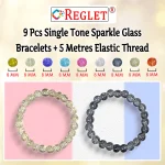 Single Tone Sparkle Glass Beads Bracelet Set - Pack of 9 - Stretchable - Image 3