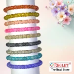Single Tone Sparkle Glass Beads Bracelet Set - Pack of 9 - Stretchable - Image 5